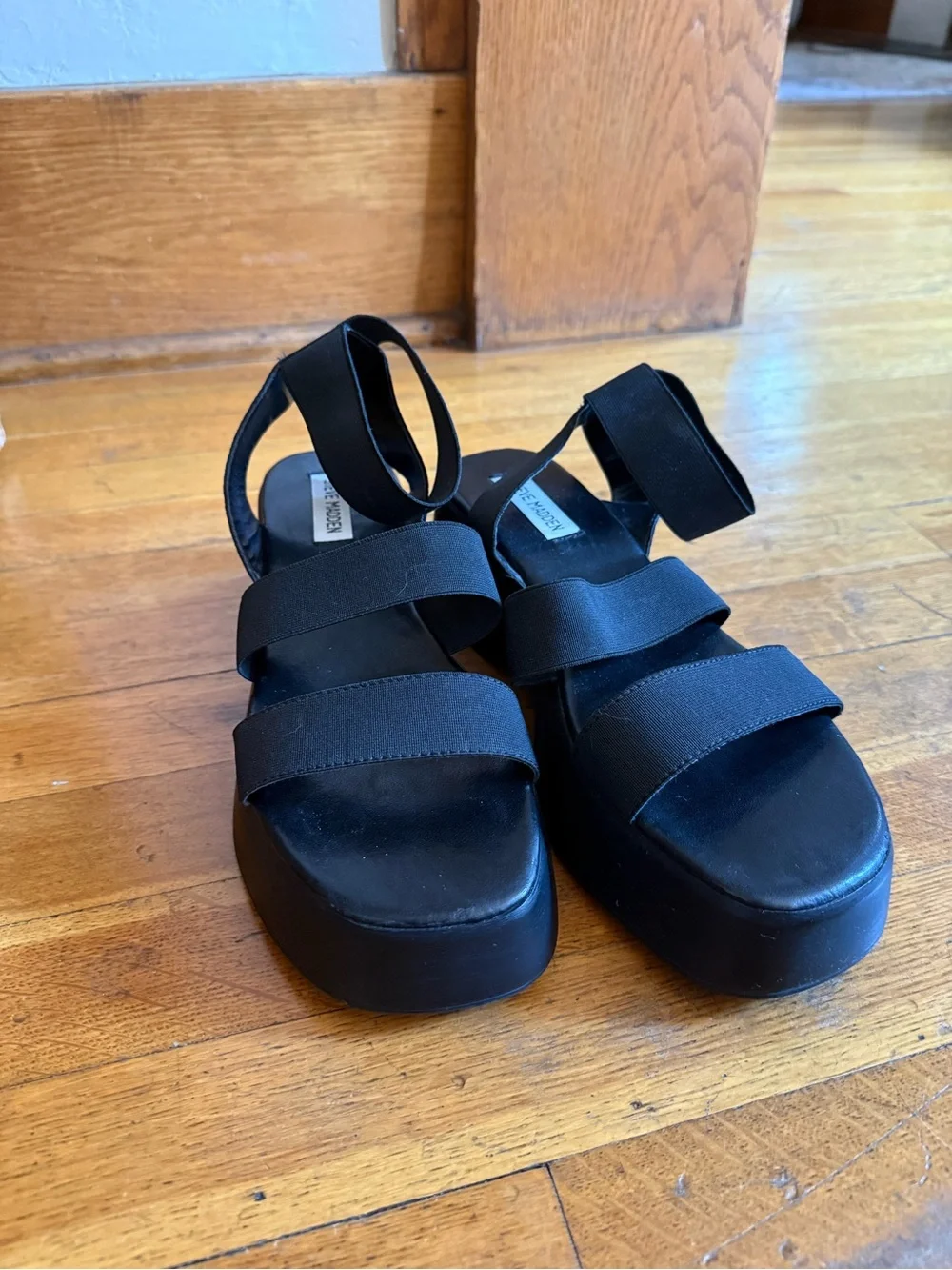 Steve Madden Black Platform Sandals with Elastic Straps